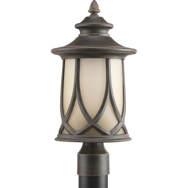 Progress Lighting Resort 1 light Outdoor Aged Copper Post Lantern With Umber Tint Glass Shade