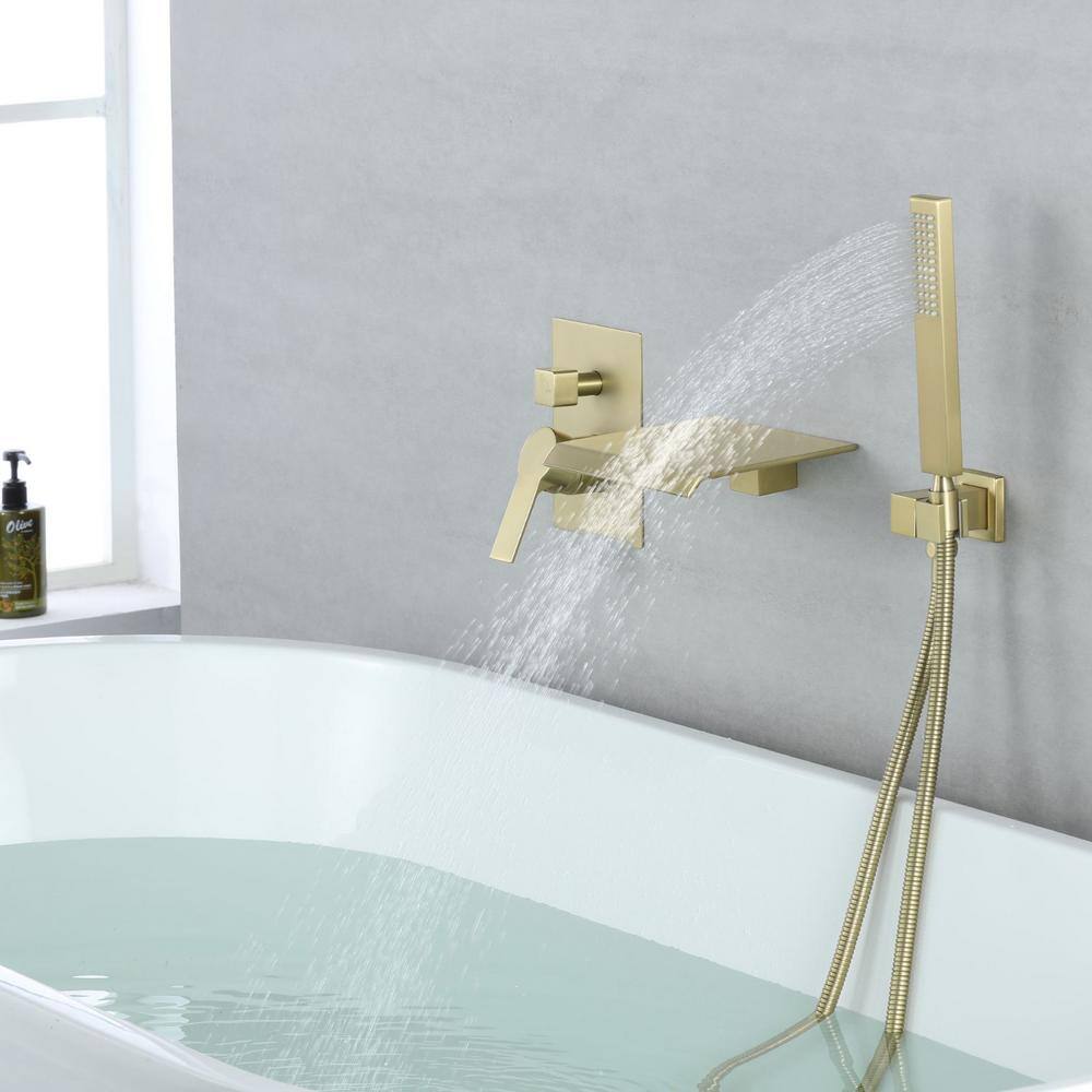 Satico Single-Handle Wall Mount RomanTub Faucet with Hand Shower in Brushed Gold (Valve Included) SS88024DA