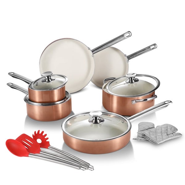 13-Piece Non-stick Ceramic Cookware Set with Stainless Steel Handles