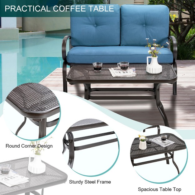 Costway 2pc Patio Loveseat Coffee Table Furniture Set Bench W Cushions