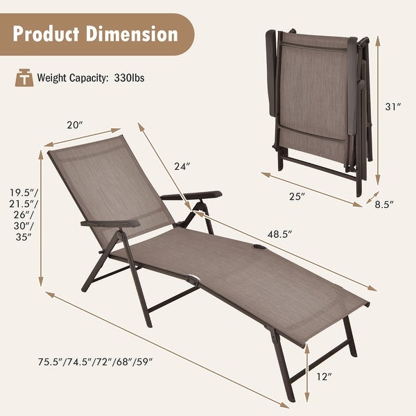 2 Outdoor Adjustable Lounge Chair Folding Recliner