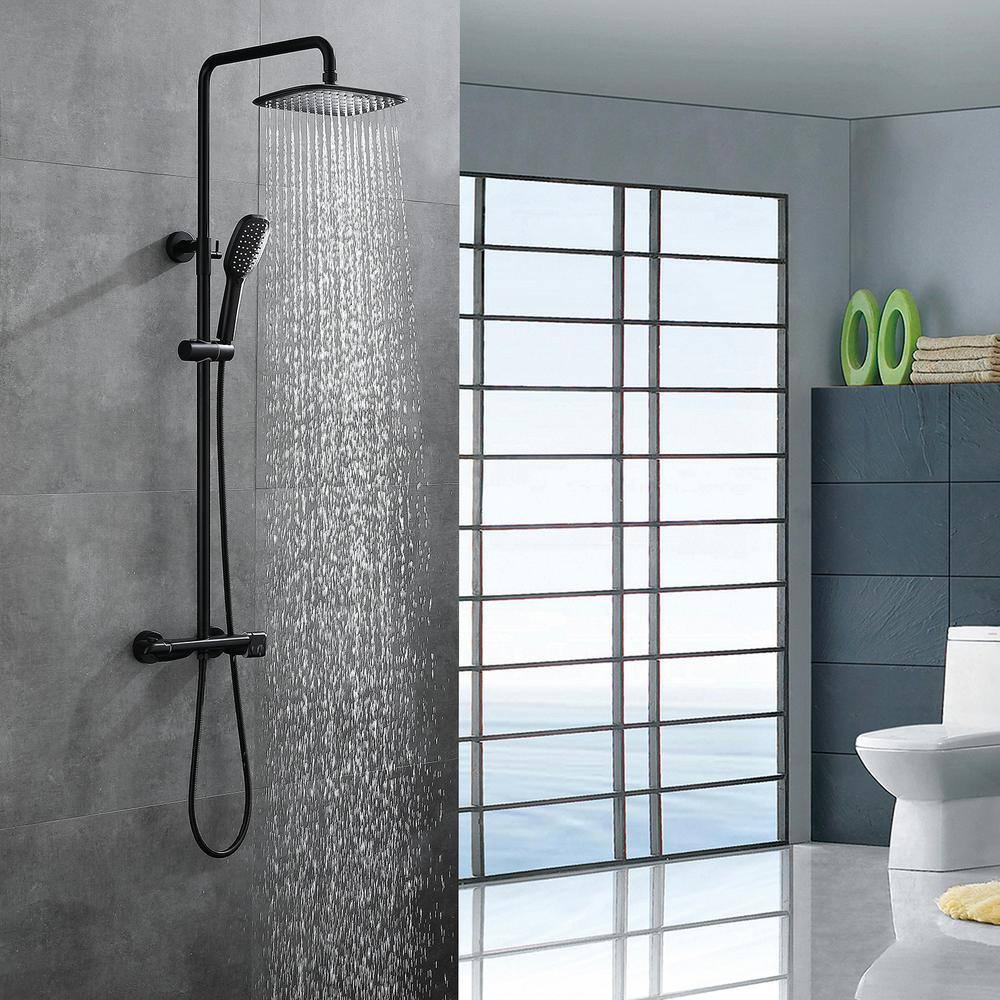 Toject Elsy 2-Spray Patterns with 2.5 GPM 10 in. Wall Mount Dual Shower Heads with Handheld Shower in Matte Black HST1002MB