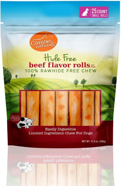 Canine Naturals 2.5-in Mini Roll Natural Beef Dog Chew Treat， 17.5-oz bag， 25 count