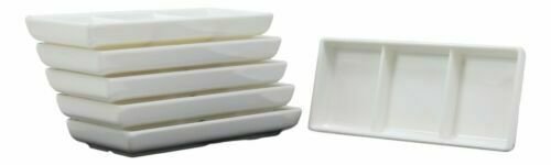 1 White Jade Melamine Condiments Soy Sauce 3 Partitions Dipping Bowls Dishes Set 6 EBR02