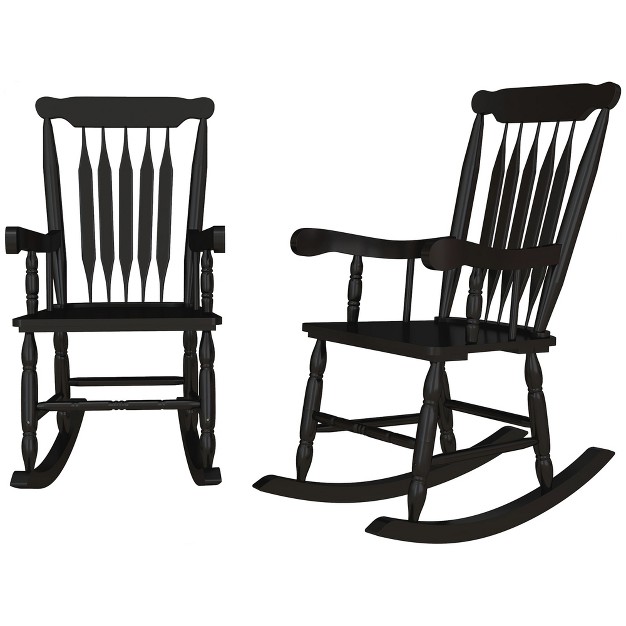 Outsunny Outdoor Wood Rocking Chair 350 Lbs Porch Rocker With High Back For Garden Patio Balcony