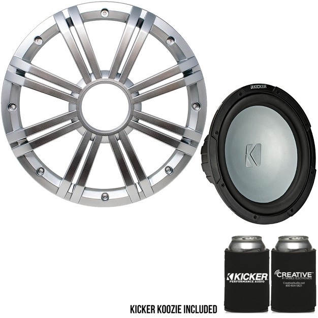 Kicker 45kmf104 10 Inch Led Marine Subwoofer In Silver 4 Ohm Each freeair