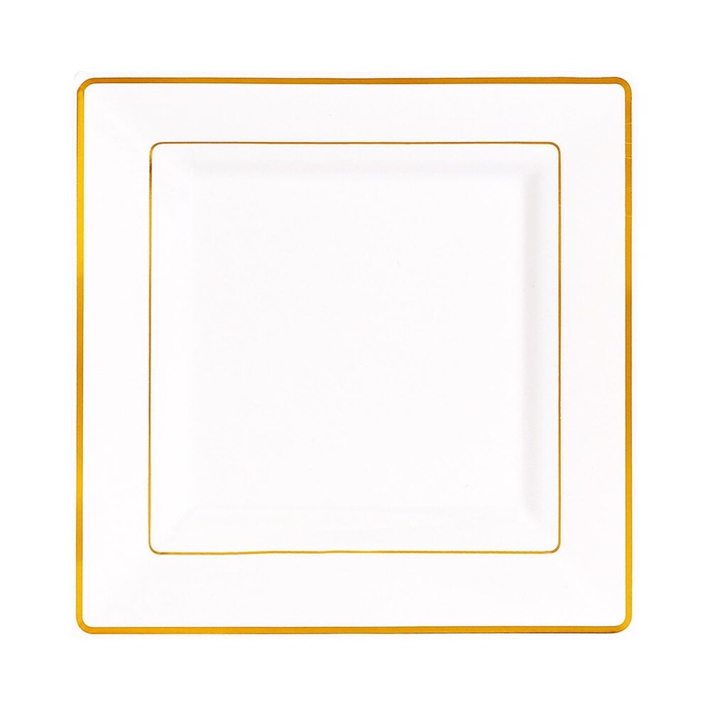 Square Shiny Edge Rim Disposable Plastic Plate Packs   Party Supplies