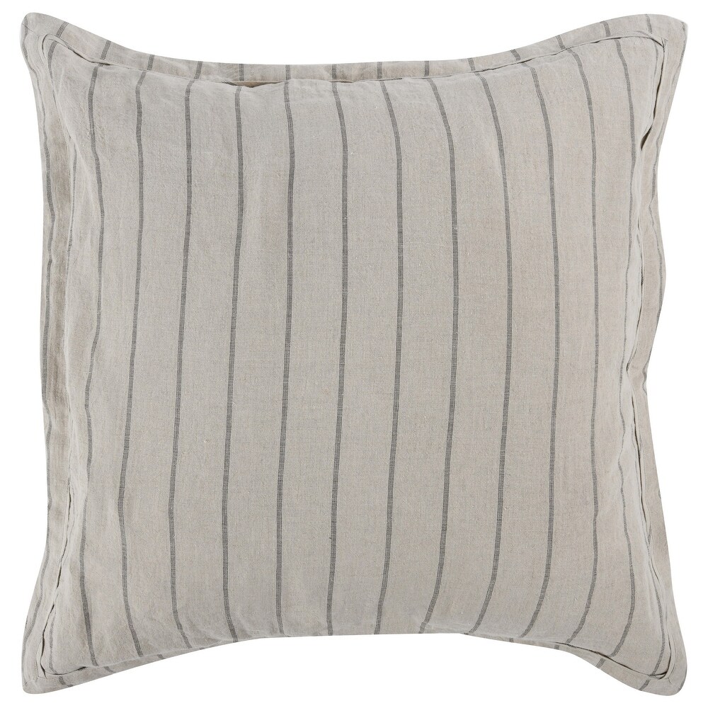 Tara 26 Inch Linen Square Euro Pillow Sham with Woven Stripe Design  Beige