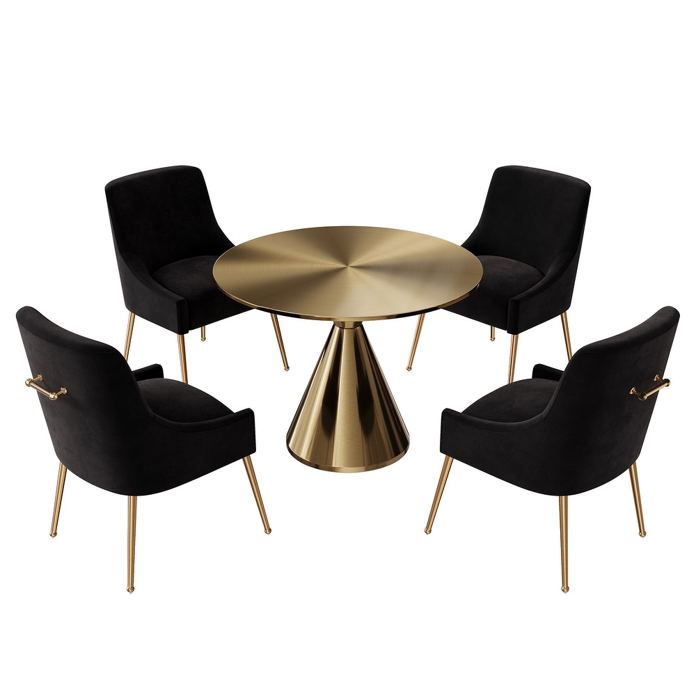 Clihome 5 Piece Modern Golden Table Velvet Chair Dining Set