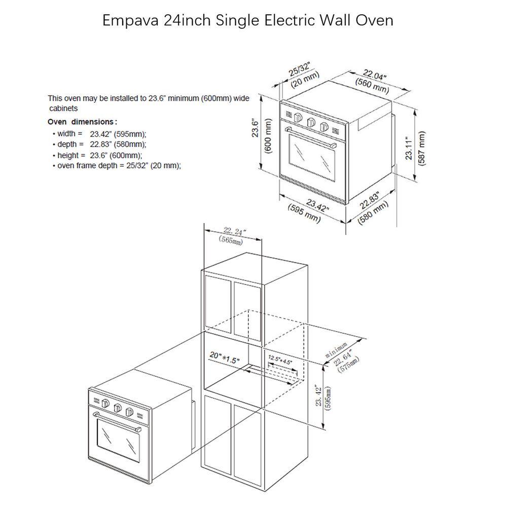 Empava 24 in. Single Electric Wall Oven with Knob Controls in Stainless Steel EPV-24WOA01