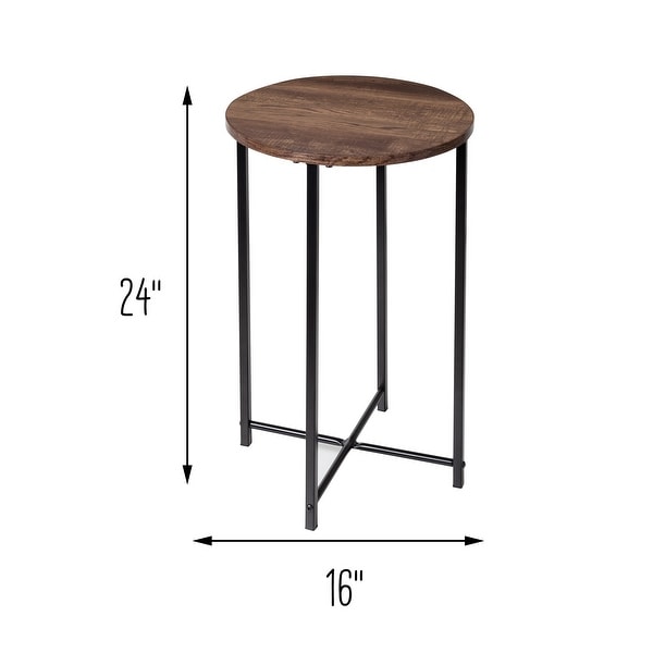 Round Side Table with X-Pattern Base， Natural