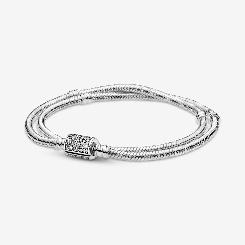 PANDORA  Pandora Moments Double Wrap Barrel Clasp Snake Chain Bracelet