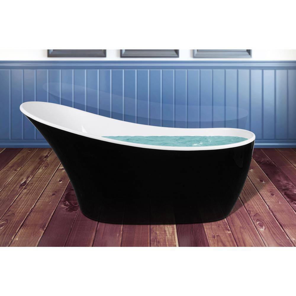 AKDY 59 in. Acrylic Single Slipper Flatbottom Non-Whirlpool Bathtub in Glossy Black BT0126