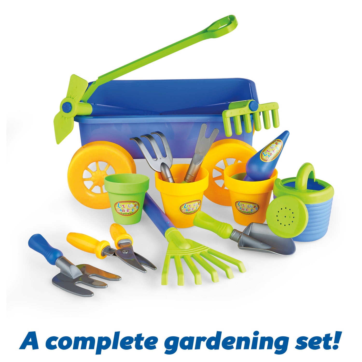 Kidoozie My First Gardening Set， Kids Gardening Tools， 15 piece set， Includes Wagon， Watering Can， Pots， and More， For Kids Ages 2 Years and Up