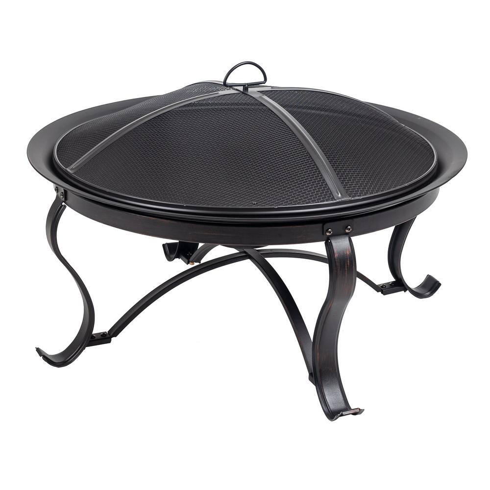 Hampton Bay Sadler 30 in. x 19 in. Round Steel Wood Burning Fire Pit in Rubbed Bronze OFW284R-HD