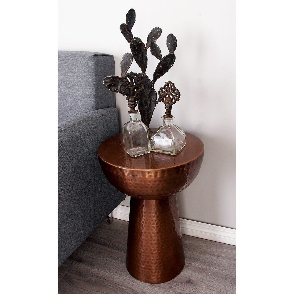 Bronze Metal Vintage Accent Table with Hammered Design