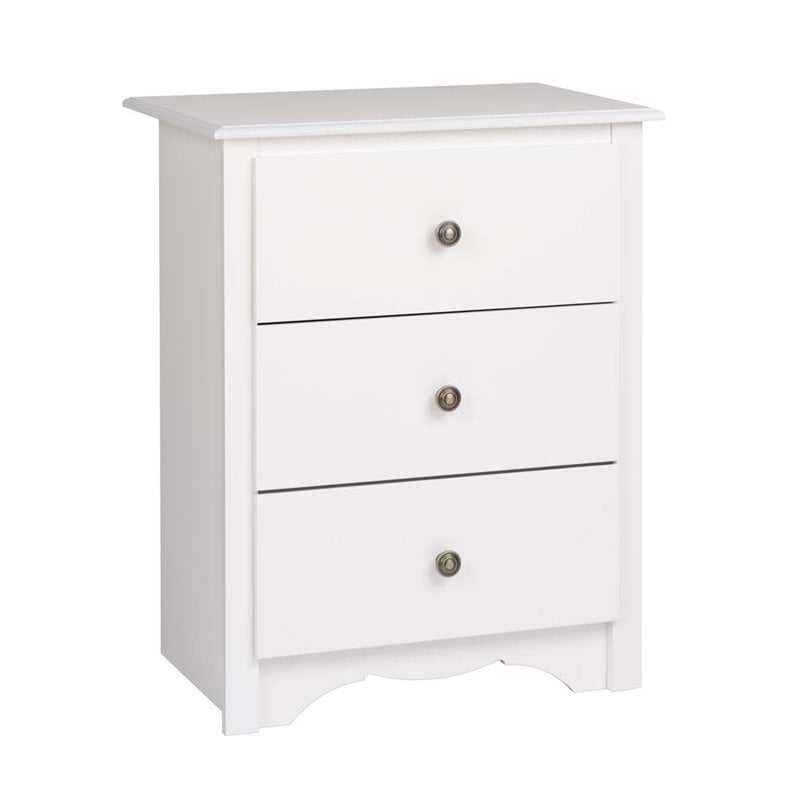 Kingfisher Lane 3 Drawer Tall Wood Bedroom Nightstand in White