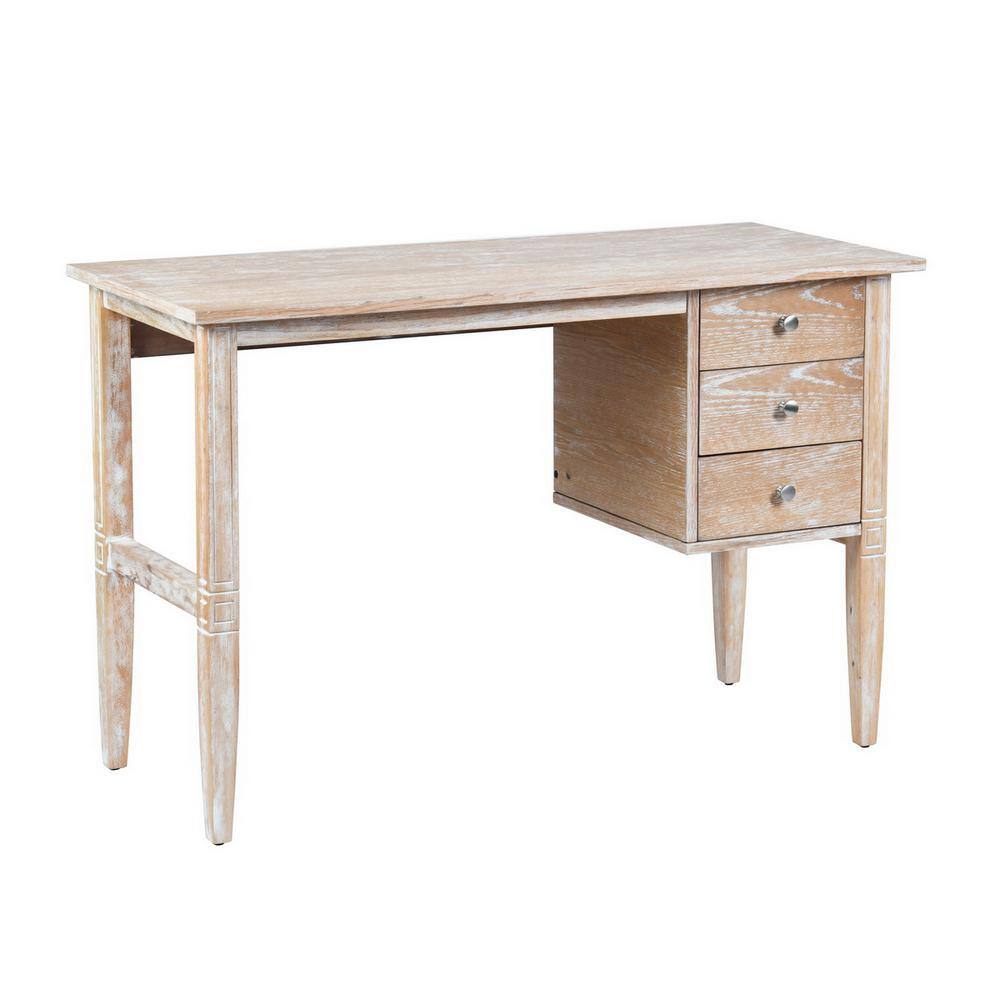 Homy Casa Sydni 45.3 in. Retangle Natural Wood 3 Drawer Writing Desk SYDNI