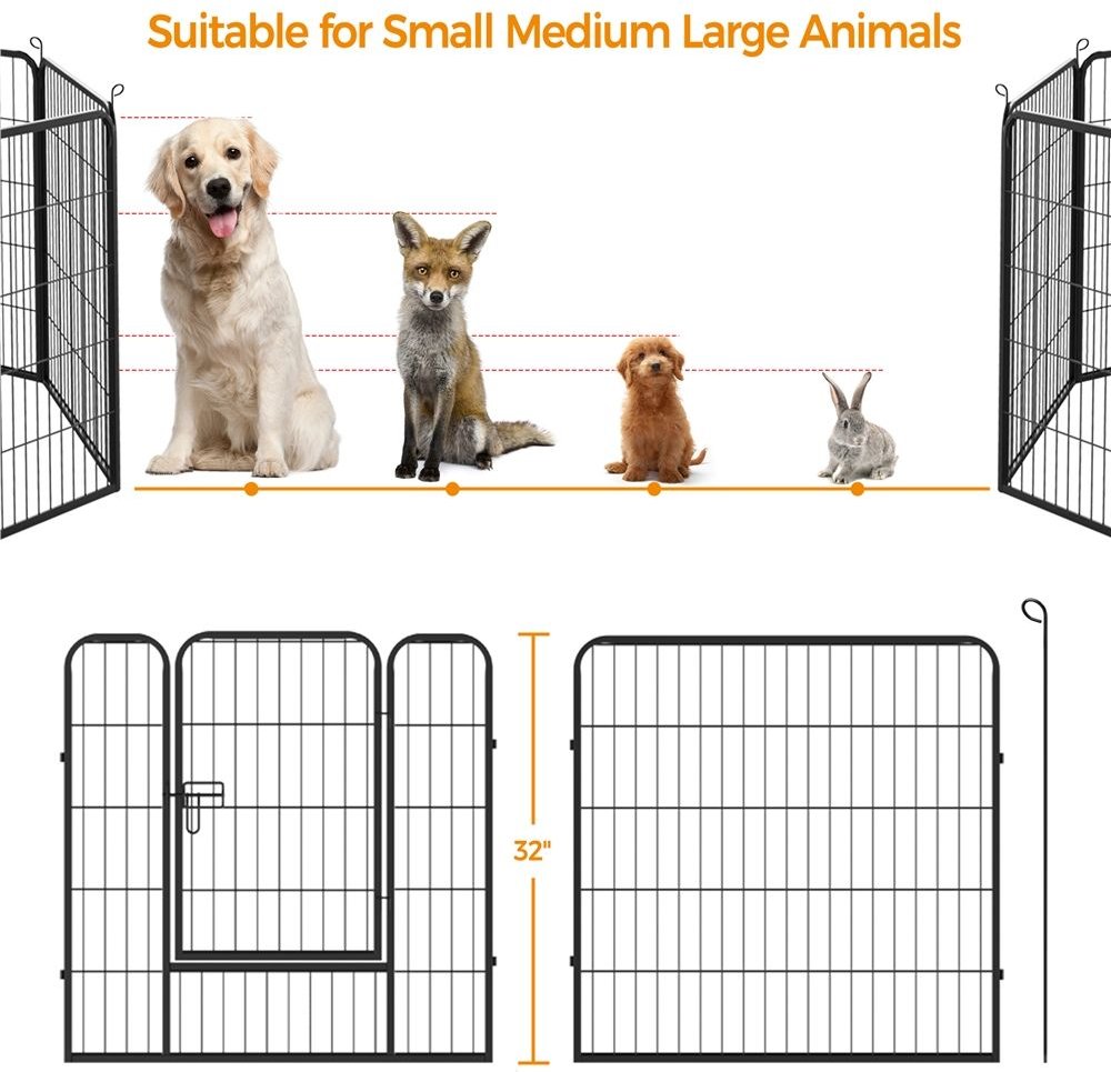 Yaheetech 8-Panel Wire Dog and Cat Exercise Playpen， 32-in