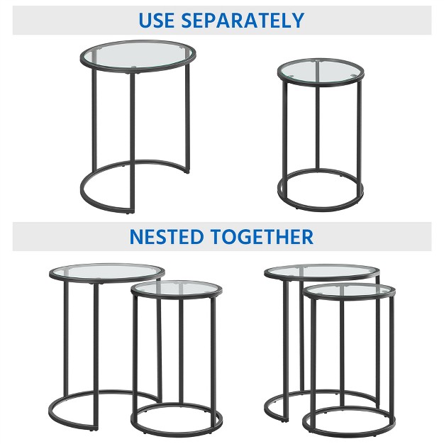 Yaheetech Round Nesting End Table Set With Metal Frame And Glass Top For Living Room