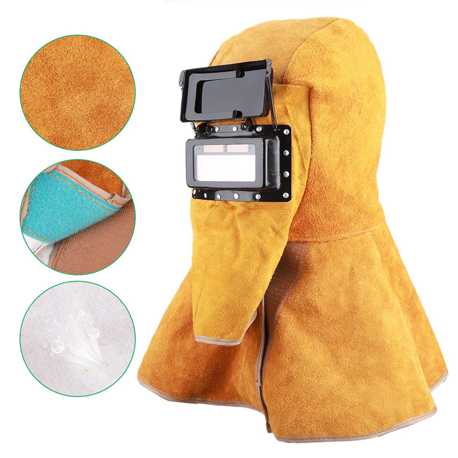 Cowhide Welding Helmet Shawl Solar Auto Darkening Anti Spatter Heat Insulation Face Neck Protective Guard