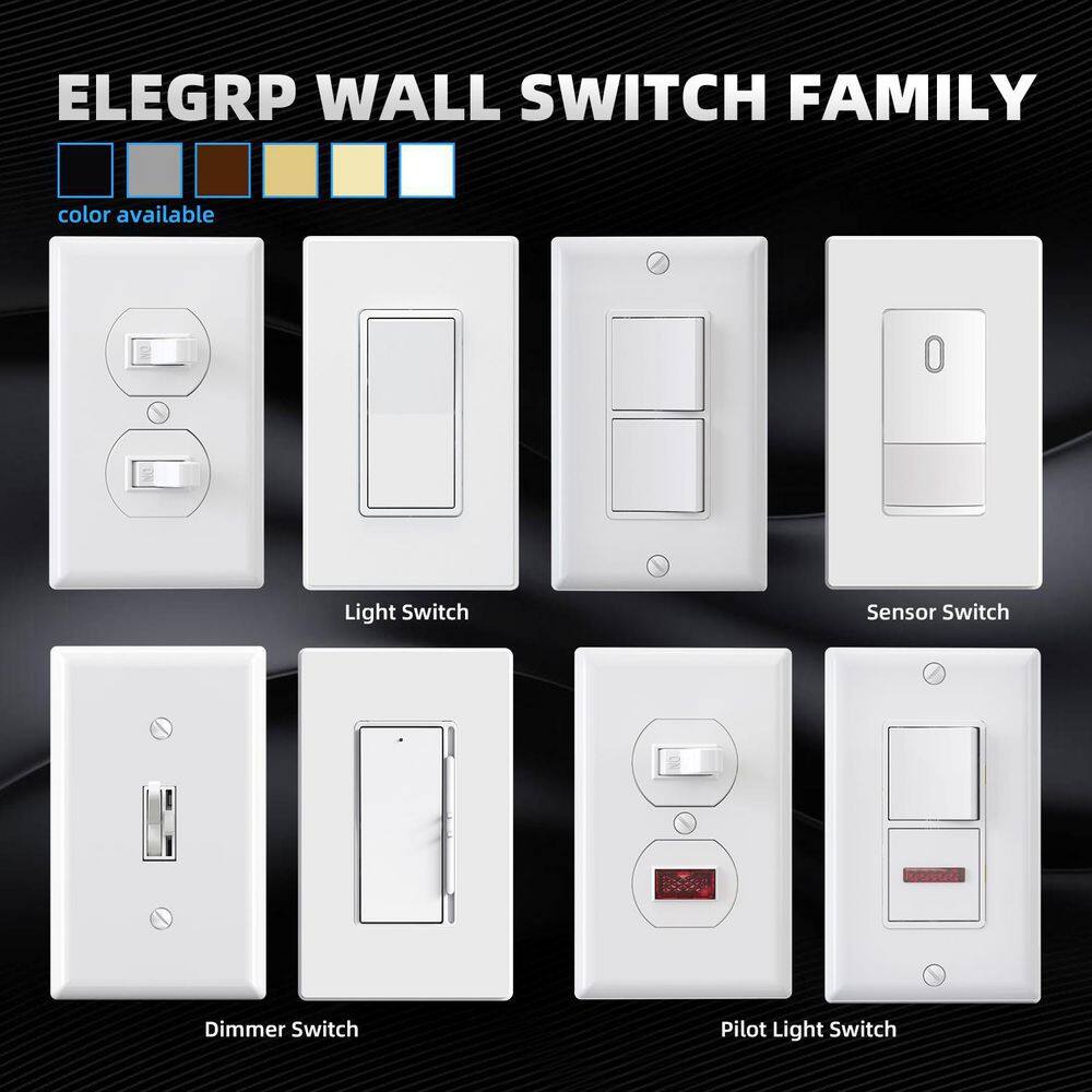 ELEGRP Decorator 15 Amp 120-Volt 3 Way Rocker AC Quiet Light Switch with Wall Plate Matt White (10-Pack) ES005A-0110SWP