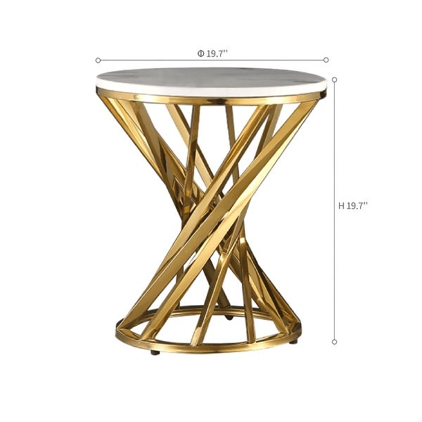 Light Luxury Stainless Steel Slate Top Round Side Table