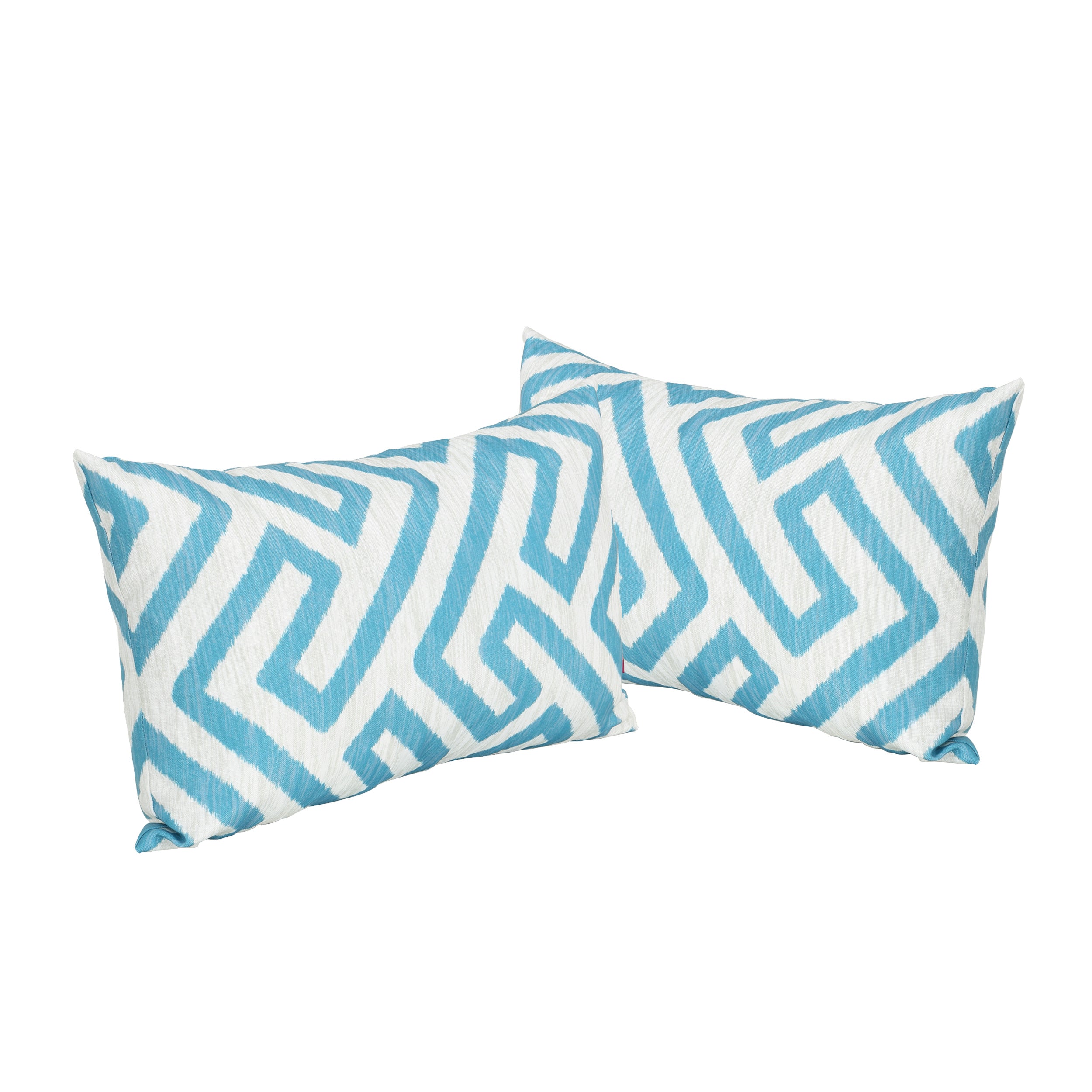 Clemensia Indoor Dark Teal Greek Key Patterned Water Resistant Rectangular Throw Pillow