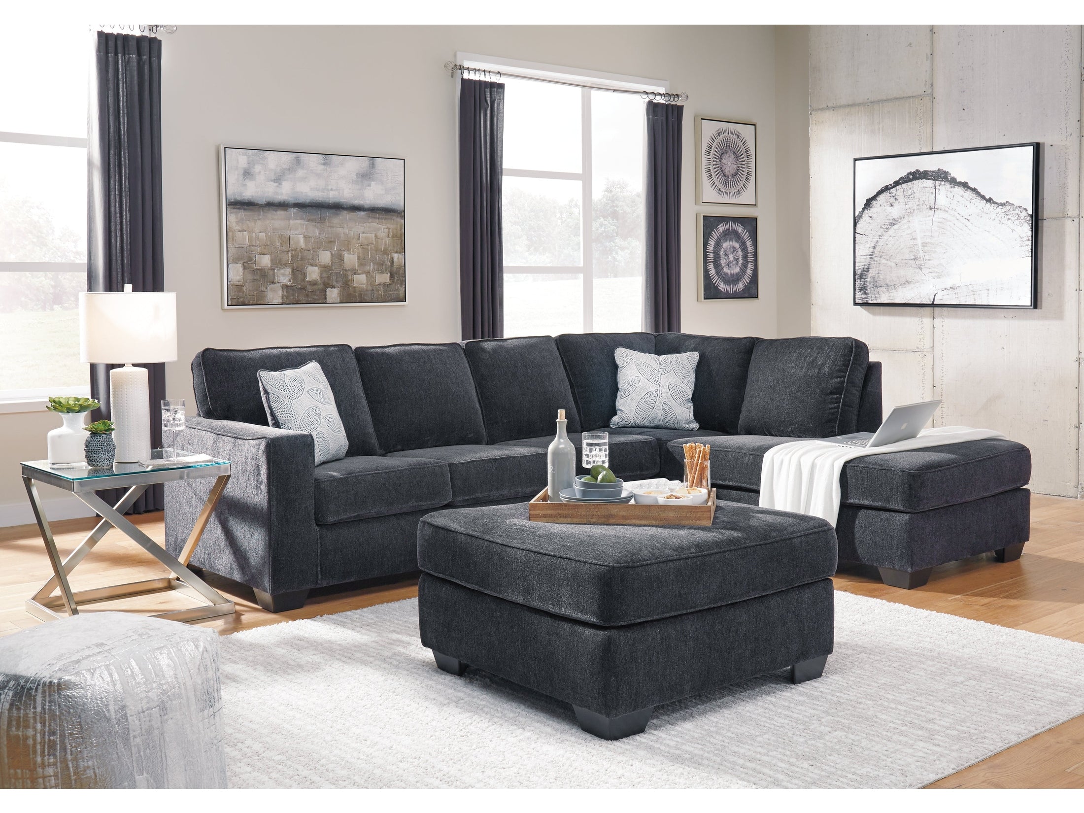 (Online Special Price) Altari Gray 2-Piece Sectional and Ottoman