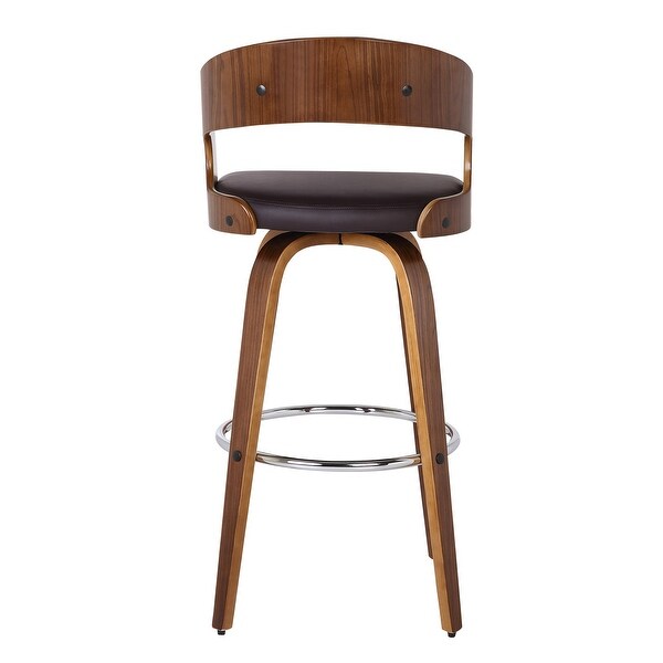 30 Inch Swivel Faux Leather Counter Height Barstool with Open Back， Brown