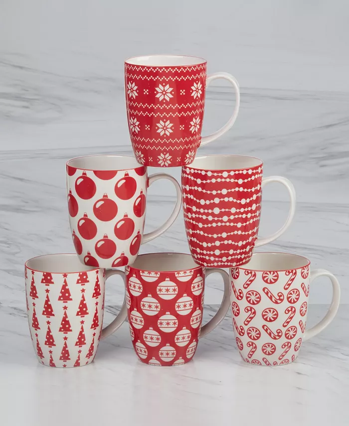 Certified International Peppermint Candy 16 oz Mugs Set of 6 Service for 6