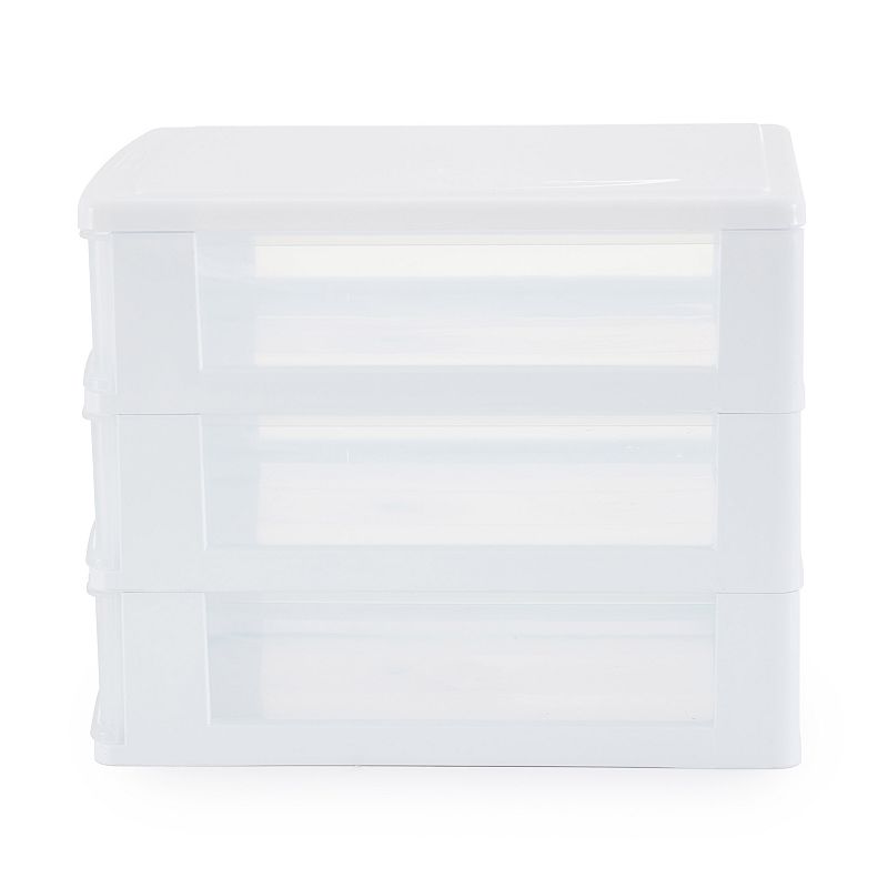 Gracious Living Clear Mini 3 Drawer Desk and Office Organizer with White Finish