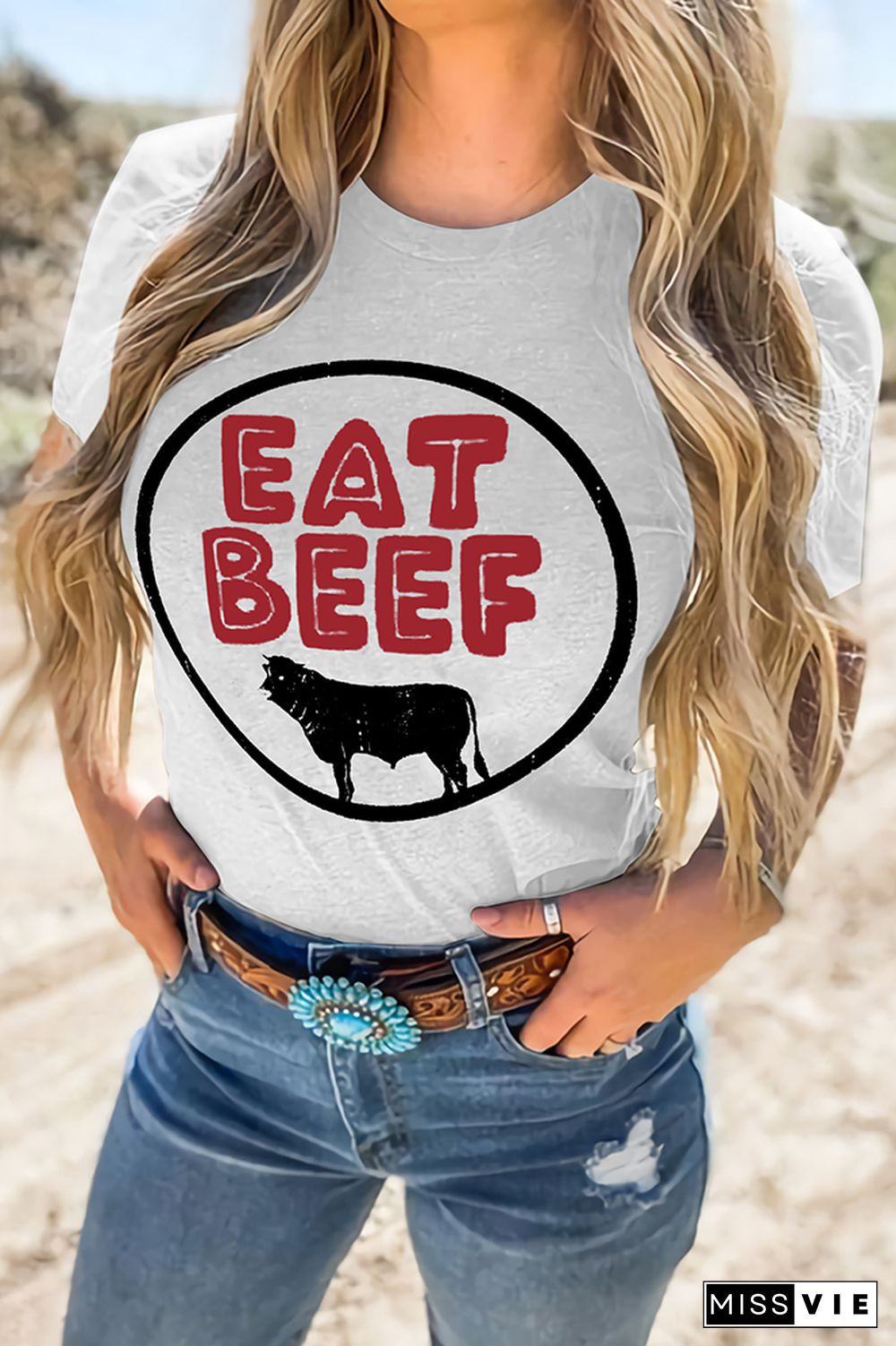 Eat Beef Print Graphic Tees for Women Wholesale Short Sleeve T shirts Top