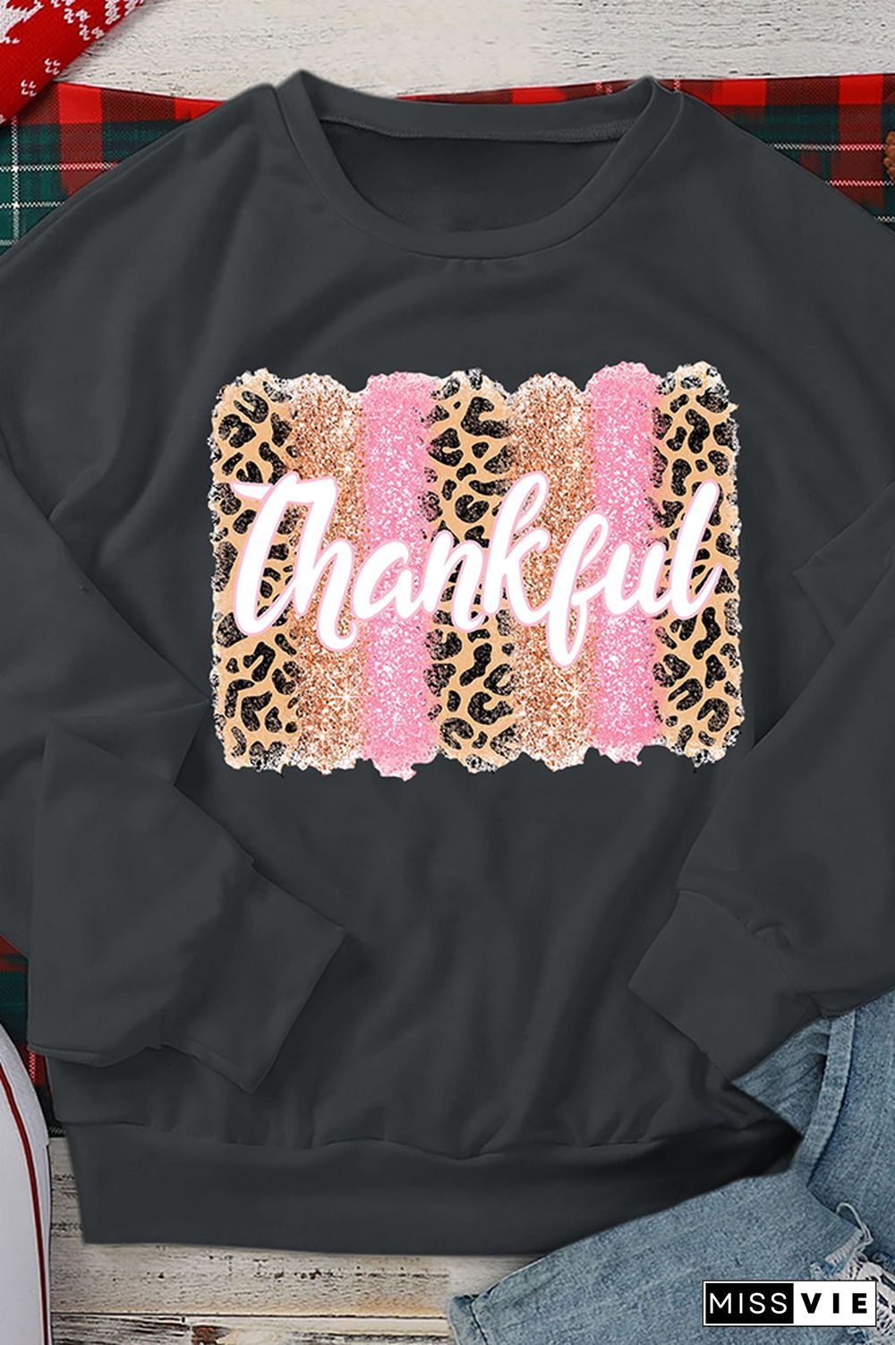 Thankful Print O-neck Long Sleeve Sweatshirts Women Wholesale