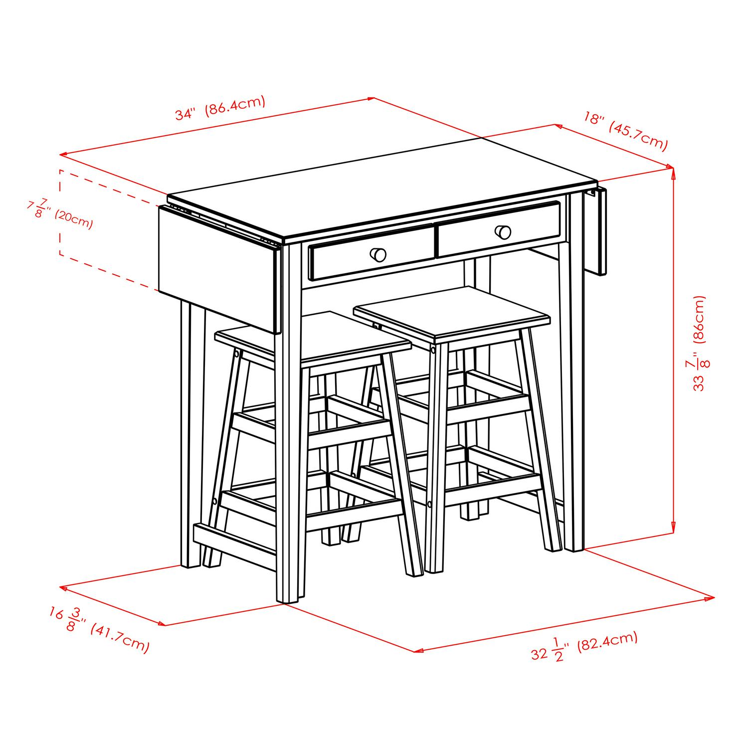 Winsome Wood Mercer 3-Pc Set， Drop Leaf Island and 2 Stools， Cappuccino Finish