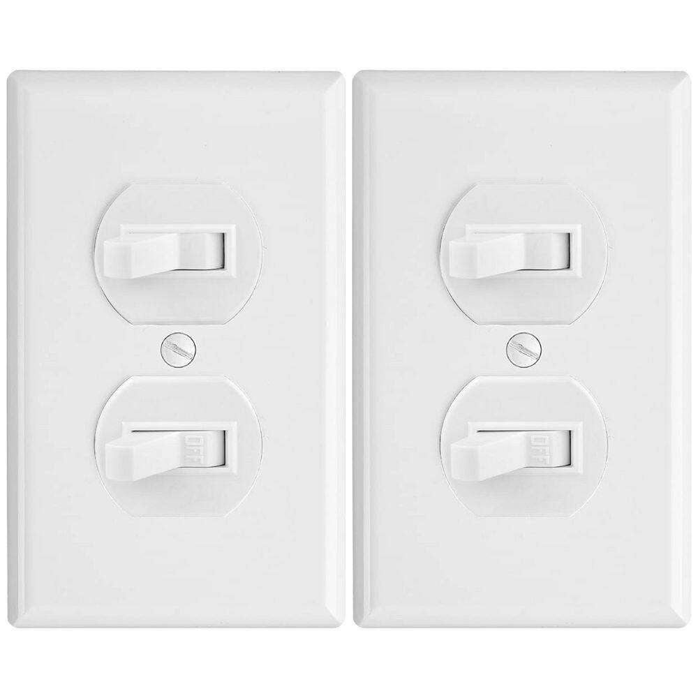 Faith 15Amp 120-Volt Polycarbonate White Single Pole Duplex Toggle Light SwitchStandard Wall Switch w Grounding Screw2-pack SSK5-WH-02