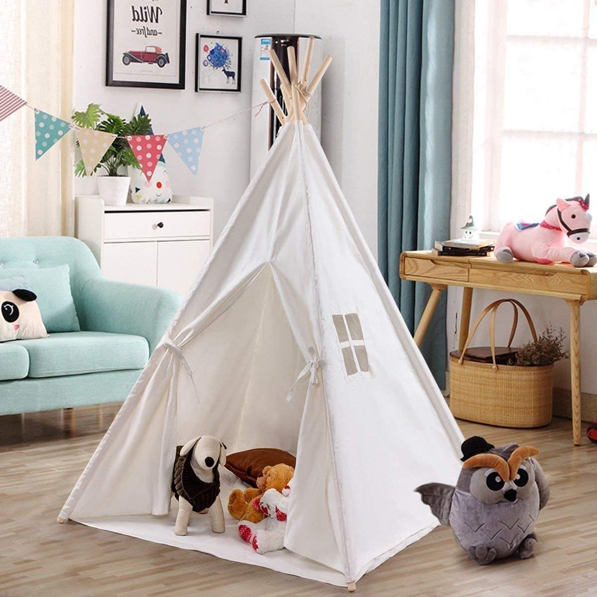 Costzon Kids Play Tent Indian Tent 5' Cotton Canvas Baby Children Playhut with Carry Bag