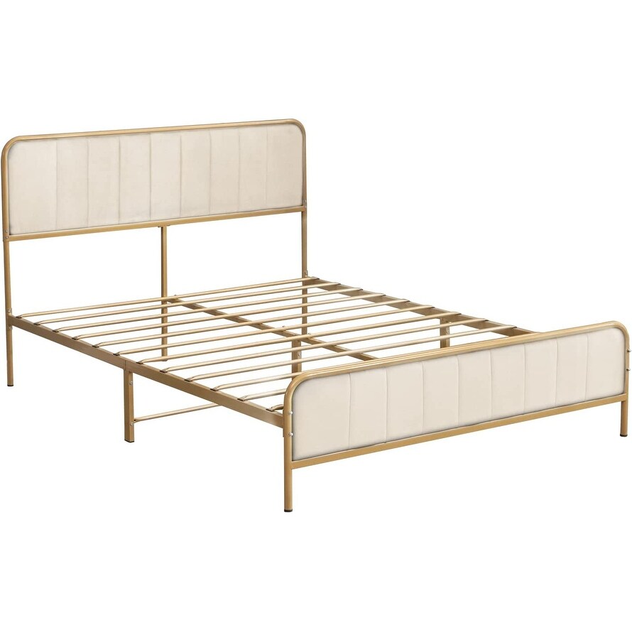 Mixoy Metal Platform Bed Frame with Dutch Velvet Headboard  Clearance Bed Frame Upholstered Headboard  Metal Strip Support