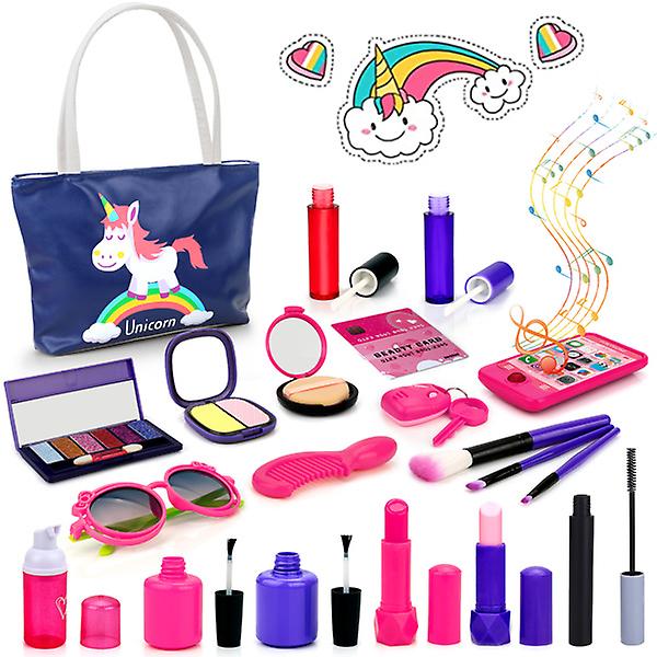 21 Pcs Pretend Makeup For Girls， Pretend Play Makeup ， Makeup Toy Set Includes Make up Bag， Lipstick， Eye Shadow， Brush， Gift For Girls To Play Game，