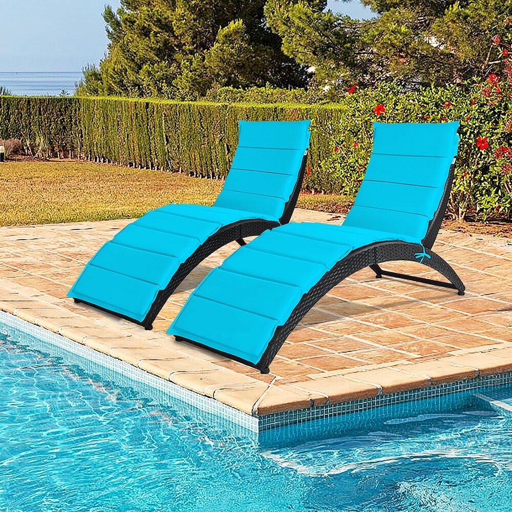 Costway 2PCS Folding Patio Rattan Lounge Chair Chaise Cushioned