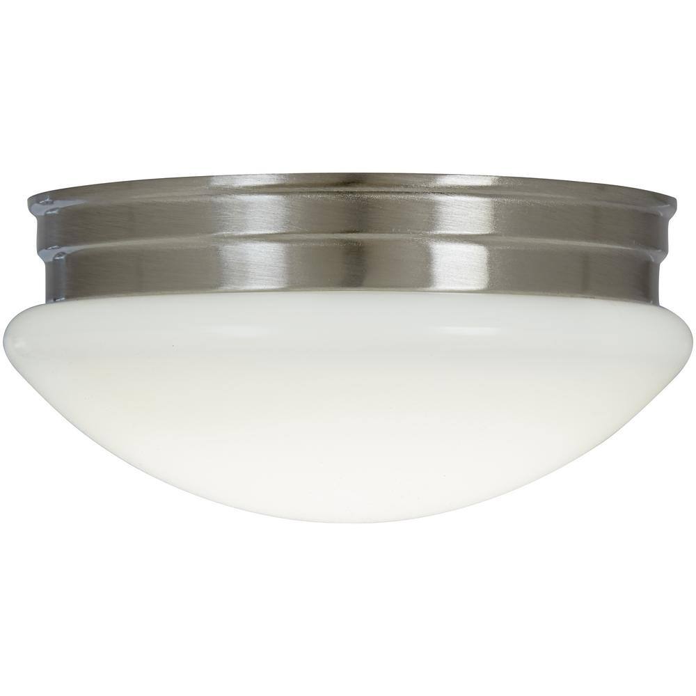 Commercial Electric 9 in. 120-Watt Equivalent Brushed Nickel Integrated LED Mushroom Flush Mount with White Acrylic Shade IPF3011LBN