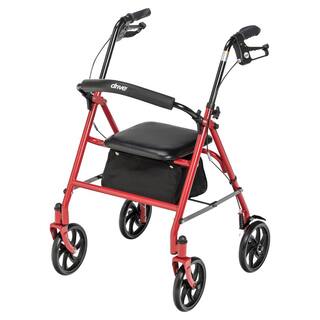 Drive Medical Four Wheel Rollator Rolling Walker with Fold Up Removable Back Support Red 10257RD-1