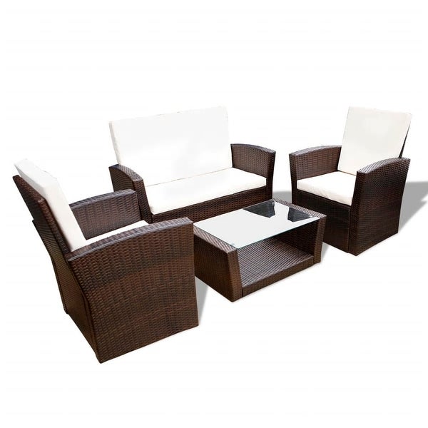 4 Piece Garden lounge set with Cushions Poly Rattan Brown - Overstock - 35107470