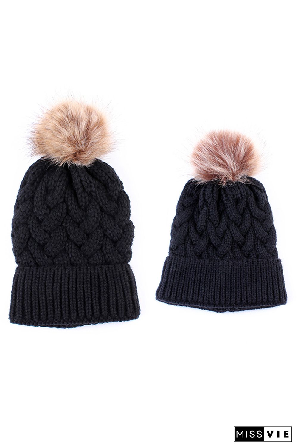 Solid Parent-child Coarse Twist Knitted Hat 2pcs Set Wholesale MOQ3pcs