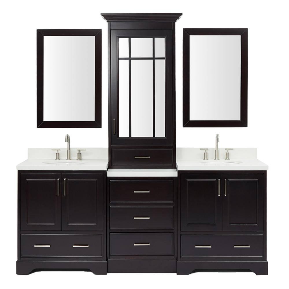 ARIEL Stafford 85 in. Bath Vanity in Espresso with Quartz Vanity Top in White with Under-Mount Basins and Mirrors M085D-ESP