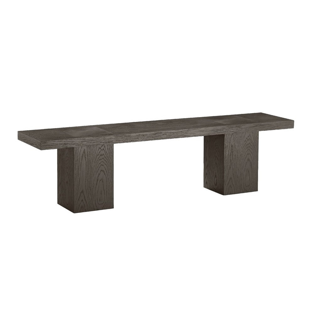 Mod 68 Inch Dining Bench  Rubberwood  Double Pedestal Base  Ash Gray   15 L x 68 w x 18 H  in inches