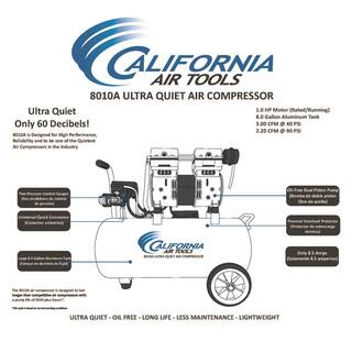 California Air Tools 8.0 Gal. 1.0 HP Aluminum Air Tank Ultra-Quiet and Oil-Free Portable Electric Lightweight Air Compressor 8010A