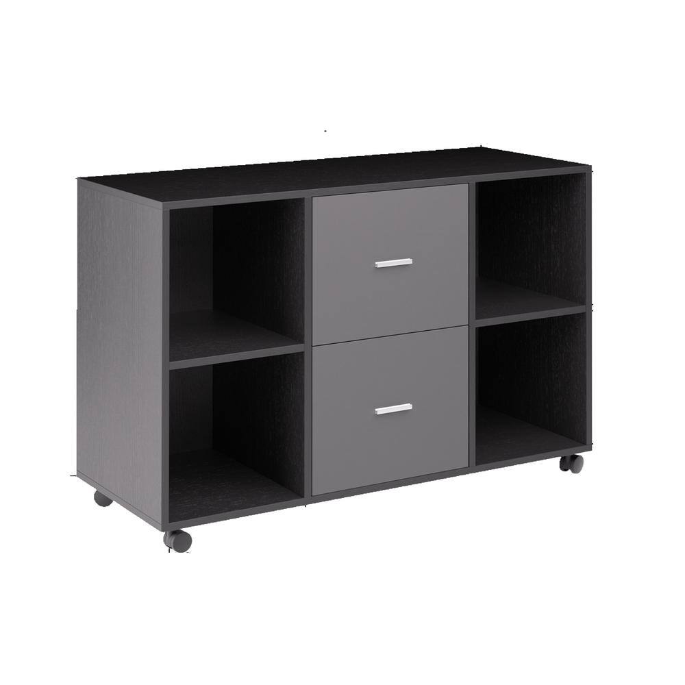 Wateday Black-Dark Gray File Cabinet with 2-Drawers And 4 Open Storage YJ-YUKI9596607