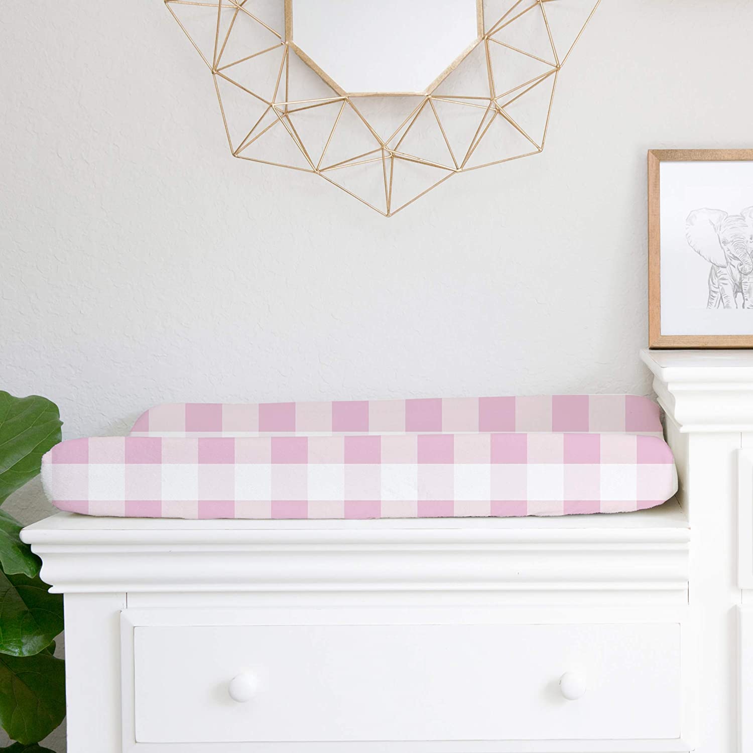 Changing Pad Cover Girl， Baby Changing Table Covers for Girls， Farmhouse Nursery Decor Pink Gingham Plaid Squares