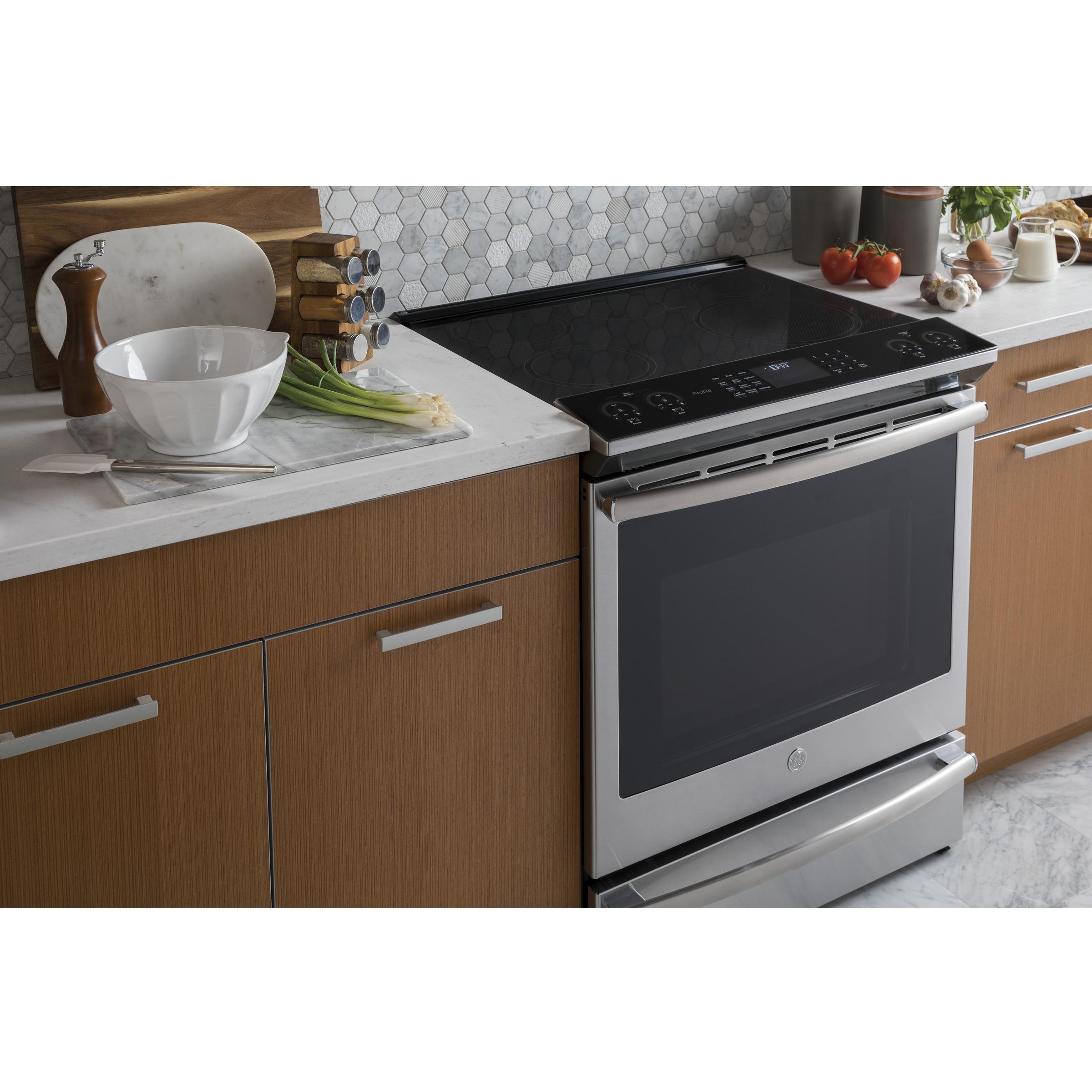 GE Profile 30-inch Slide-in Electric Induction Range with True European Convection Technology PCHS920YMFS